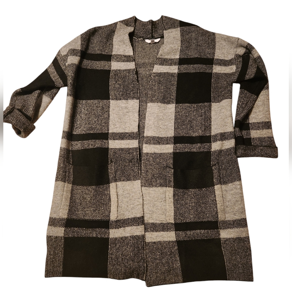 NWOT Time and Tru Sweater Open Cardigan Black & Gray Block Relaxed Fit L